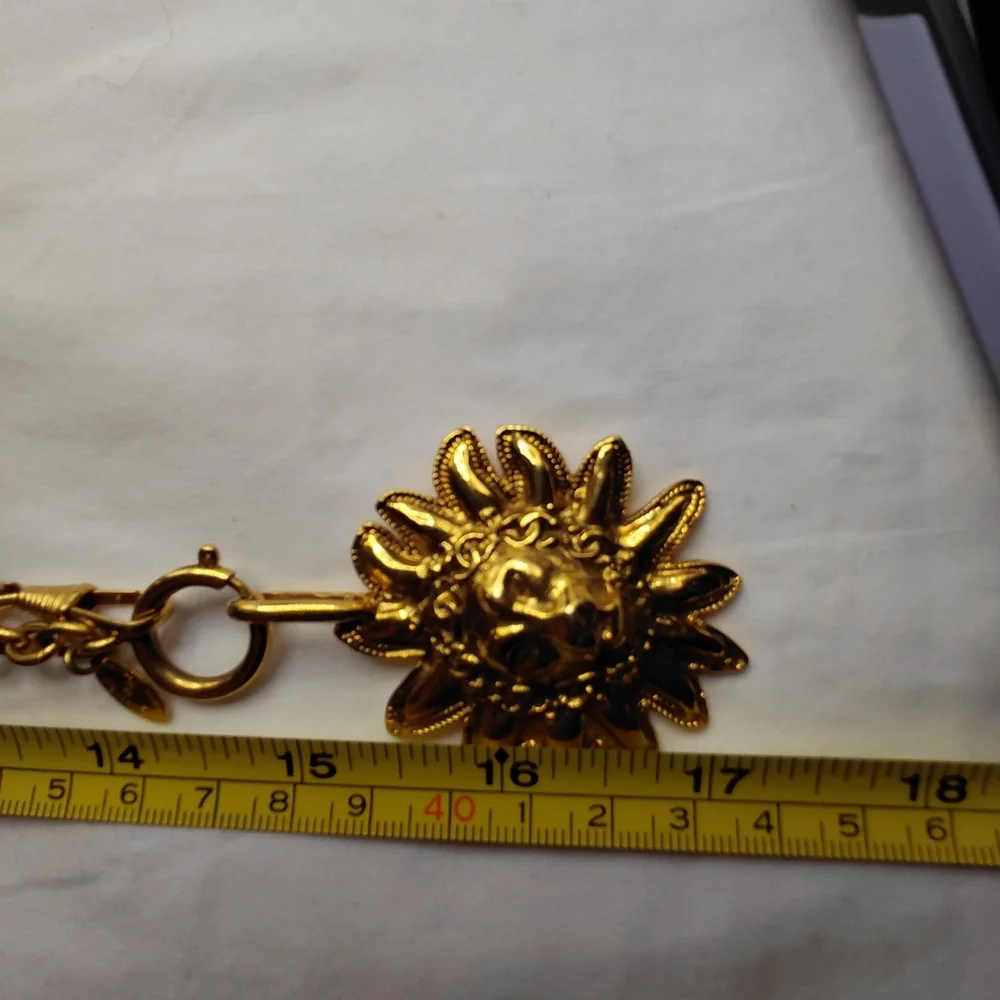 Chanel Vintage Gold Plated Leo Lion Sun CC Medallion Pendant Necklace
